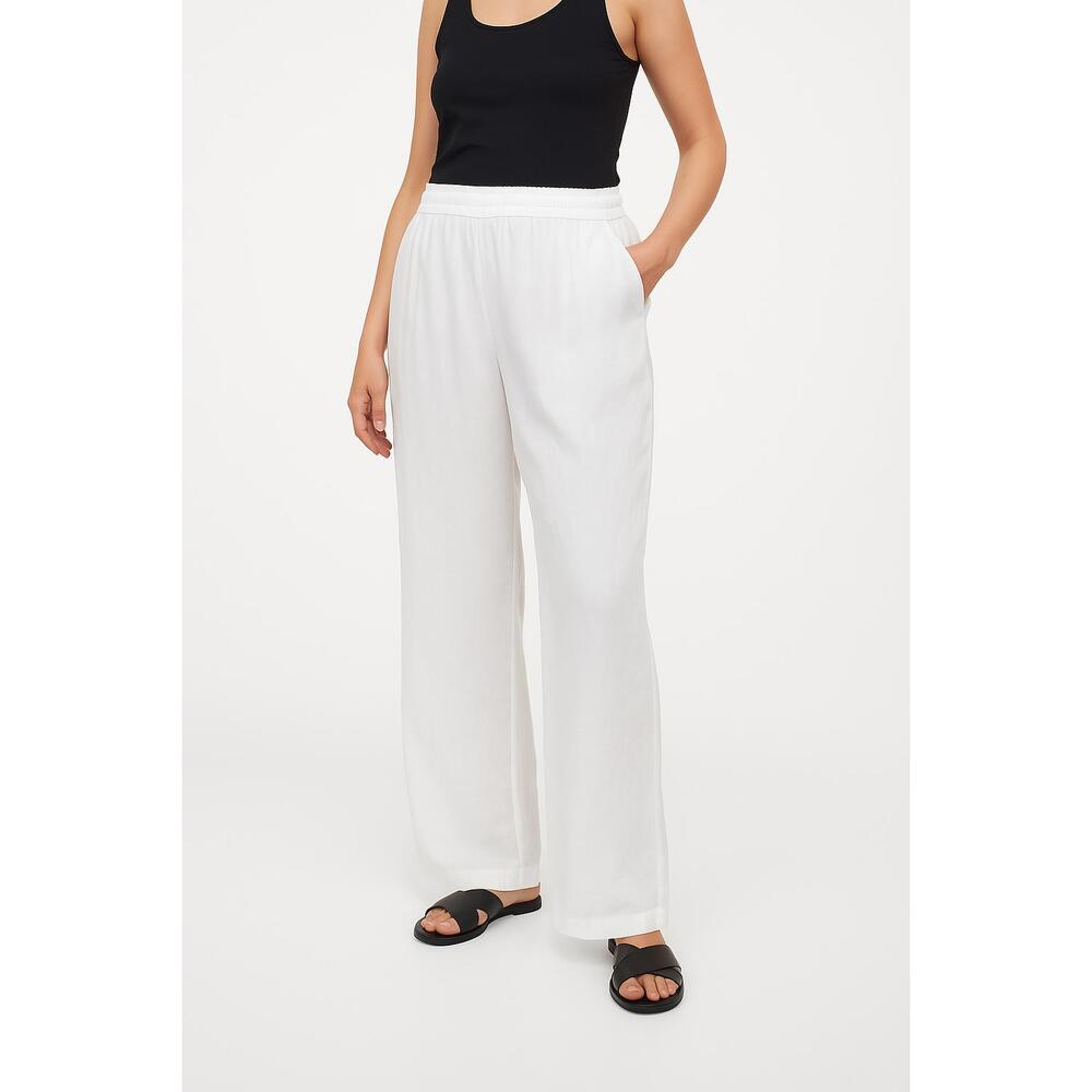 NWT H&M Pants Womens Size Large White Pull On Elastic Waistband Linen Blend